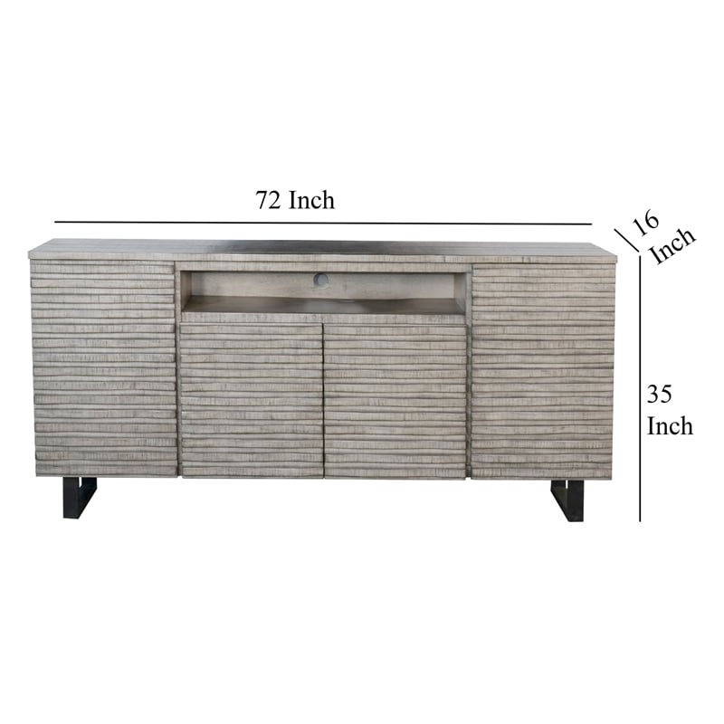 Zeka TV Media Entertainment Console- Fluted Doors- Light Gray 72 Inch