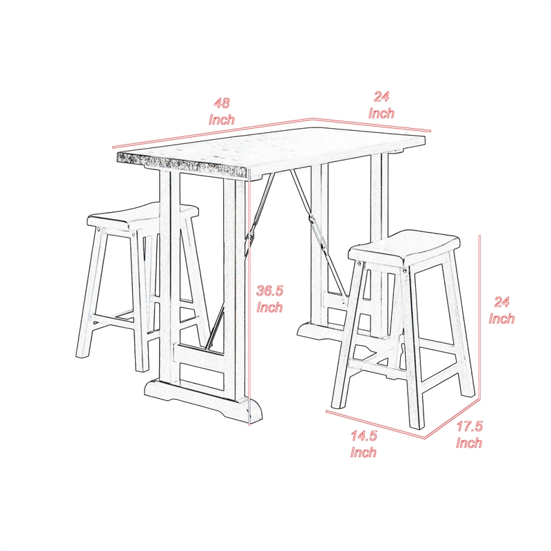 Neil 3 Piece Counter Height Set- 1 Table- 2 Stools- Cherry Brown Solid Wood