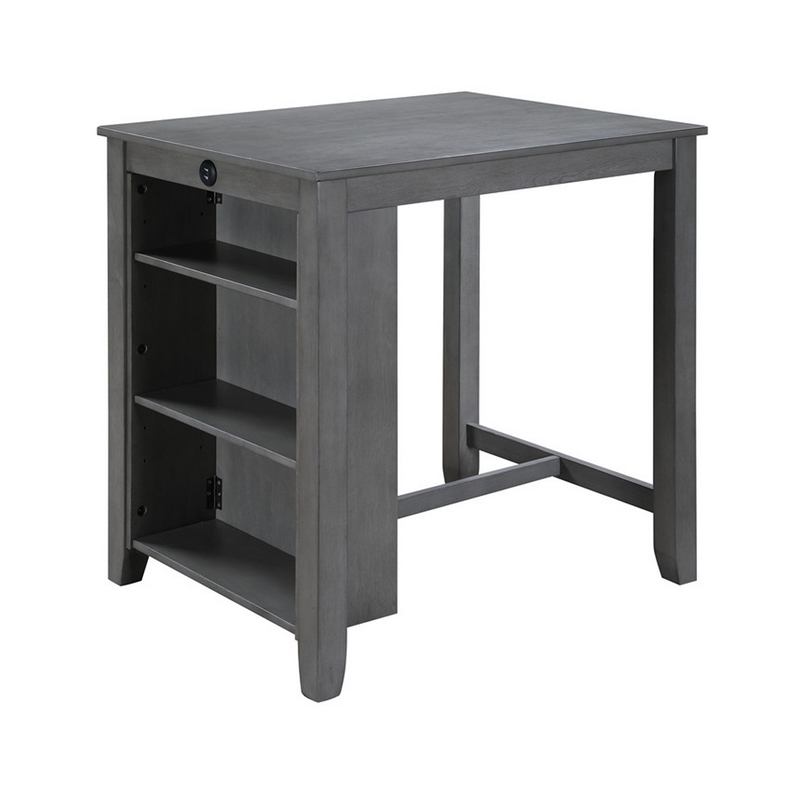 Ham 3 Piece Counter Height Compact Dining Table- Chair Set- Gray Wood