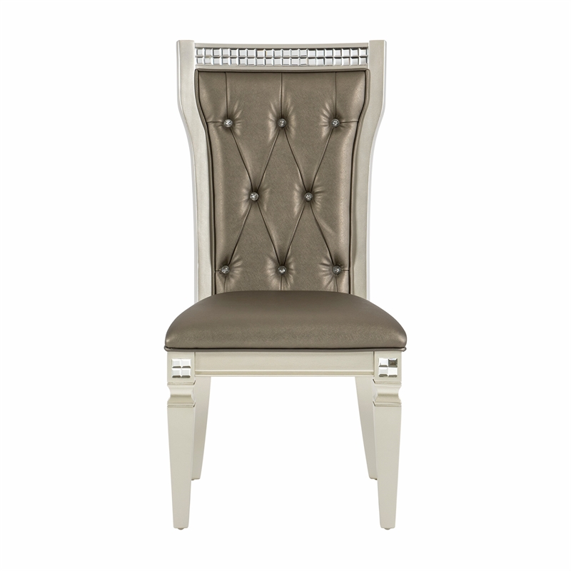Juhi 21 Inch Side Dining Chairs Set of 2- Mirror Trim Frame- Faux Leather