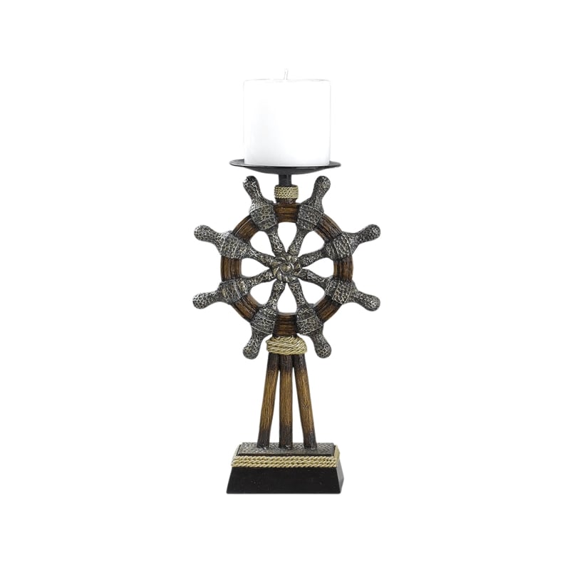 Capi 3pc Candle Holder Set w Candles- Bronze Wheel Shape- Solid Base