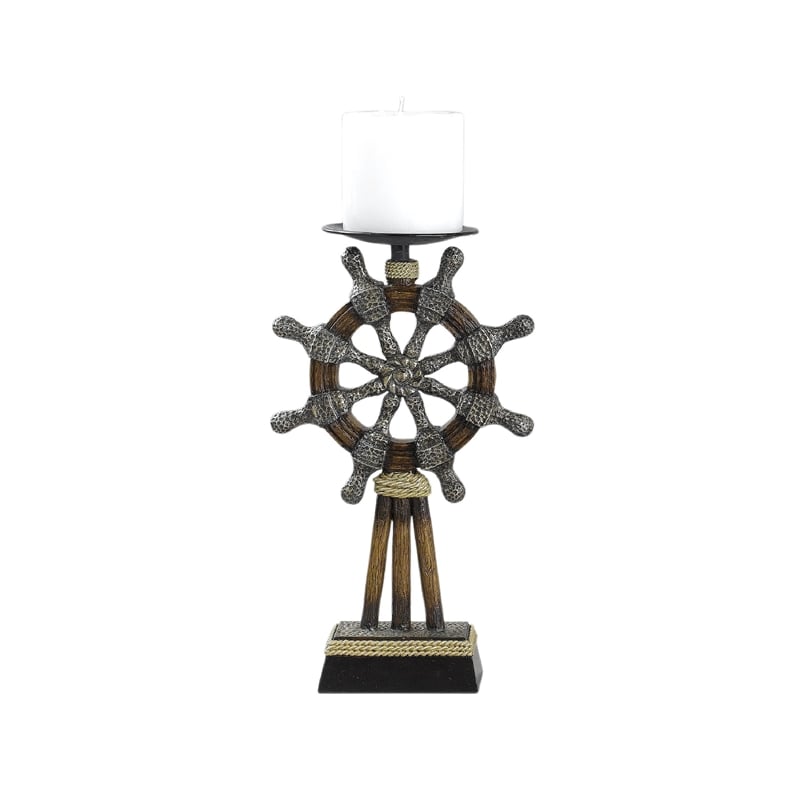 Capi 3pc Candle Holder Set w Candles- Bronze Wheel Shape- Solid Base