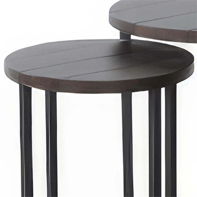 Flint 2 Piece Nesting Table Set- Dark Brown Mahogany- Black Metal Base