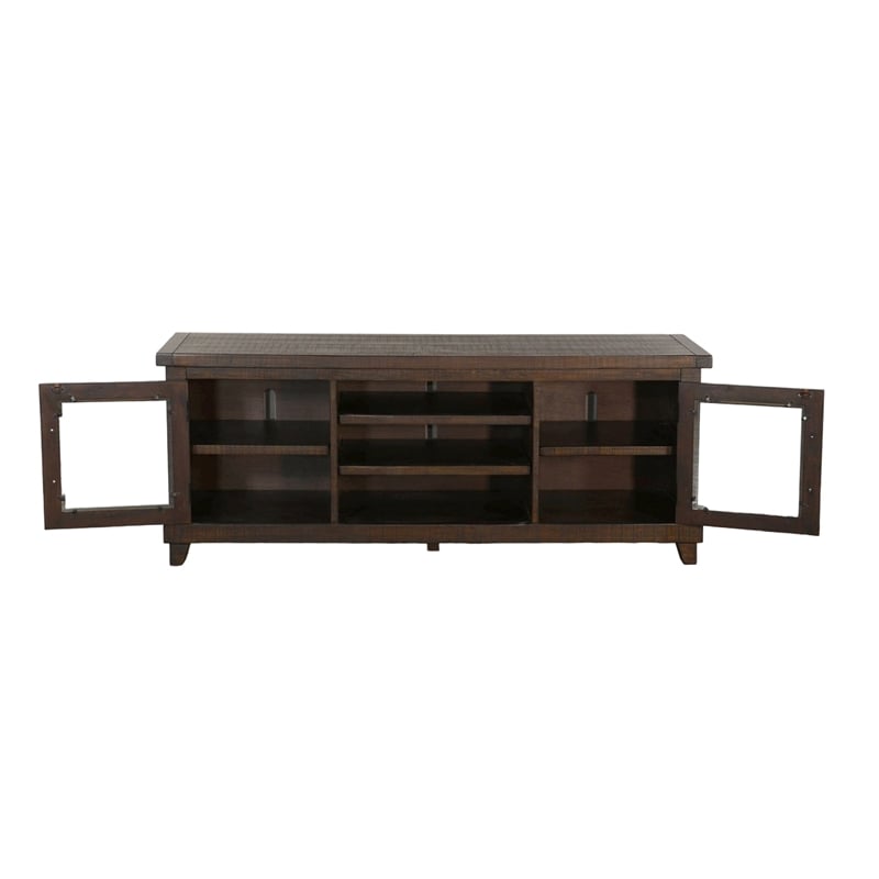 Anva TV Media Console- Shelves- Doors- Dark Brown Mahogany- 64 Inch