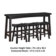 Casy 4pc Counter Height Table Set- 3 Contoured Stools- Black Wood