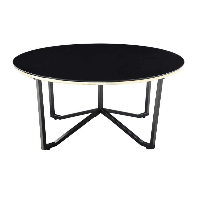 Amyra 3pc Occasional Coffee and End Table Set- Black Glass- Gold