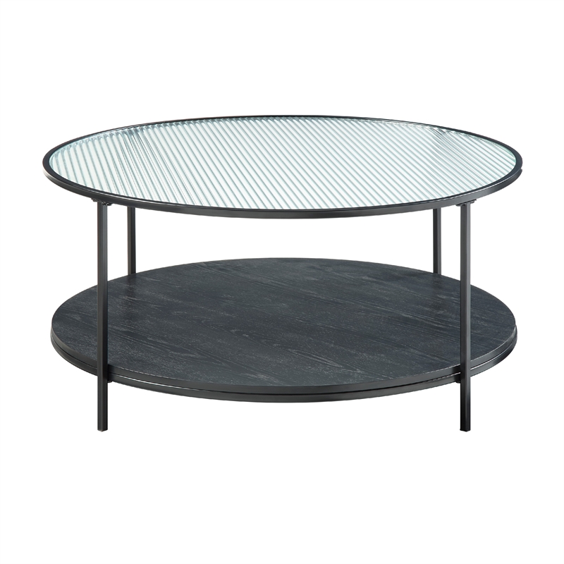 Deena 2pc Coffee and End Table Set- Fluted Glass Top- Black Metal