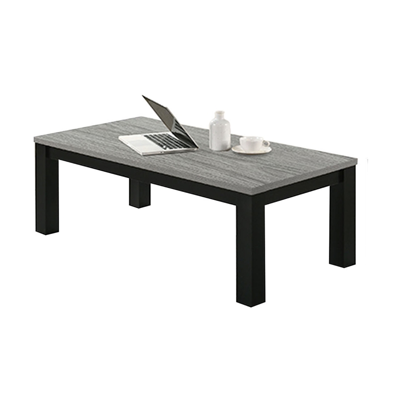 Tex 3pc Coffee and Side End Table Set- Gray Top- Black Wood Legs