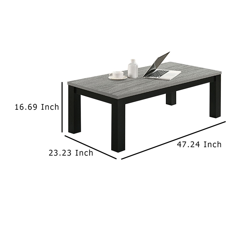Tex 3pc Coffee and Side End Table Set- Gray Top- Black Wood Legs
