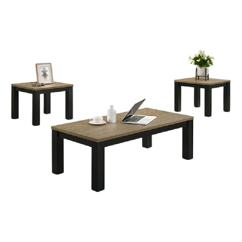 Tex 3pc Coffee and Side End Table Set- Brown Top- Black Wood Legs