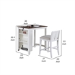 Ham 3 Piece Counter Height Compact Dining Table- Chair Set- White Wood