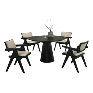 Bili 5pc Round Dining Table and 4 Armchairs Set- Open Back- Beige- Black