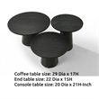 Bili 3pc Round Coffee- End and Console Table Set- Ebony Black Wood