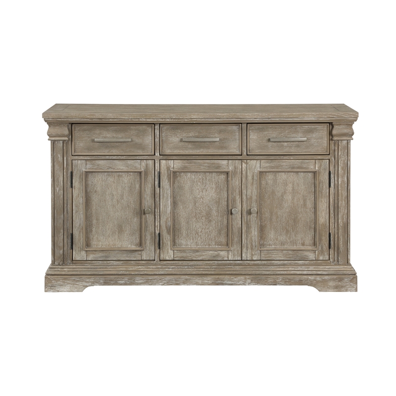 Ruth 60 Inch Sideboard Server Buffet- 3 Drawer- 3 Cabinet- Rustic Gray Wood