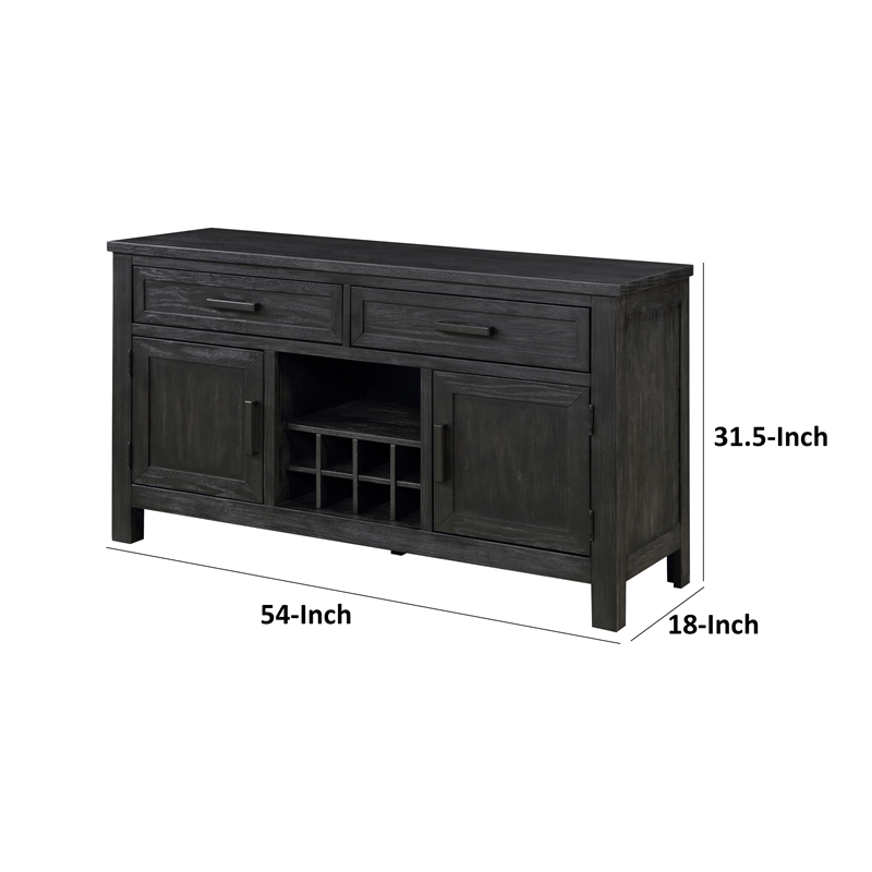Lory 54 Inch Sideboard Server Buffet- 2 Drawers- Cabinets- Wine Rack- Black