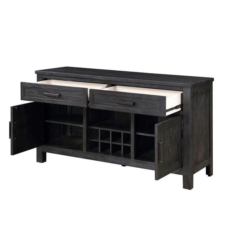 Lory 54 Inch Sideboard Server Buffet- 2 Drawers- Cabinets- Wine Rack- Black