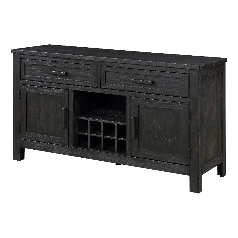 Lory 54 Inch Sideboard Server Buffet- 2 Drawers- Cabinets- Wine Rack- Black