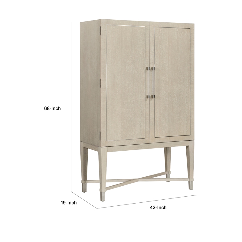 Olto Bar Cabinet- 68 Inch- 2 Shelves and Stemware Racks- Brown Veneer