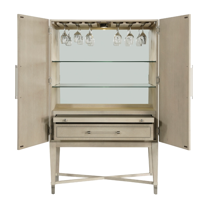 Olto Bar Cabinet- 68 Inch- 2 Shelves and Stemware Racks- Brown Veneer