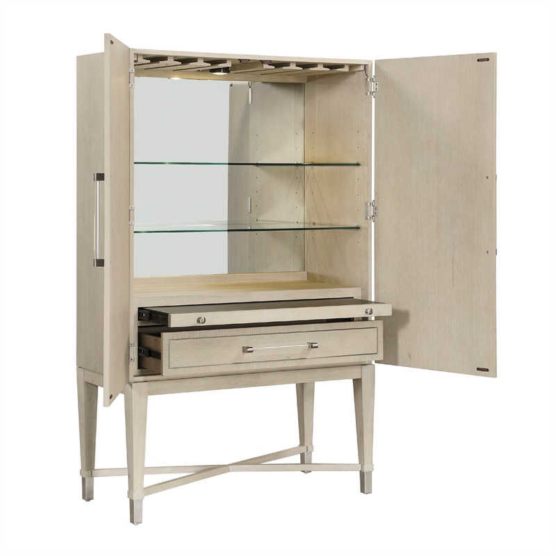 Olto Bar Cabinet- 68 Inch- 2 Shelves and Stemware Racks- Brown Veneer