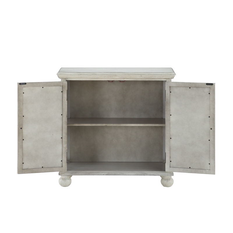 Anik Accent Cabinet- 2 Mirror Inlaid Glass Door- Antique White Wood