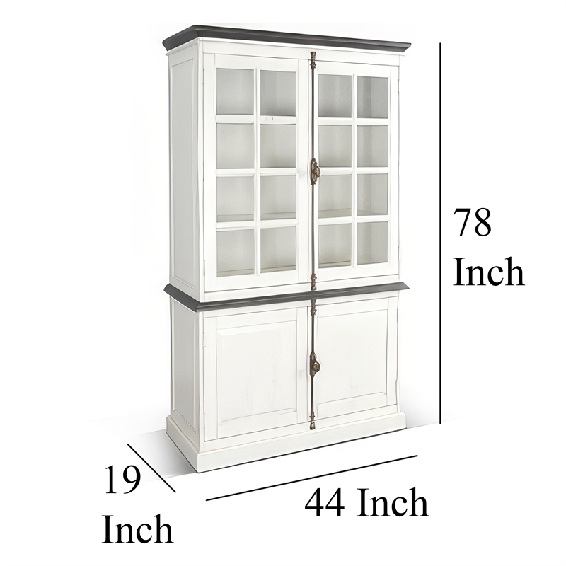 Orso Accent Sideboard Buffet and Hutch- 2 Glass Doors- Shelves- White