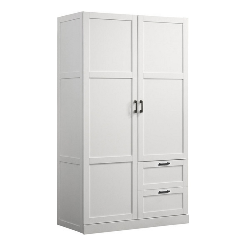 Bre 71 Inch Wardrobe Cabinet Armoire- Drawers- Hanging Rod- White Wood