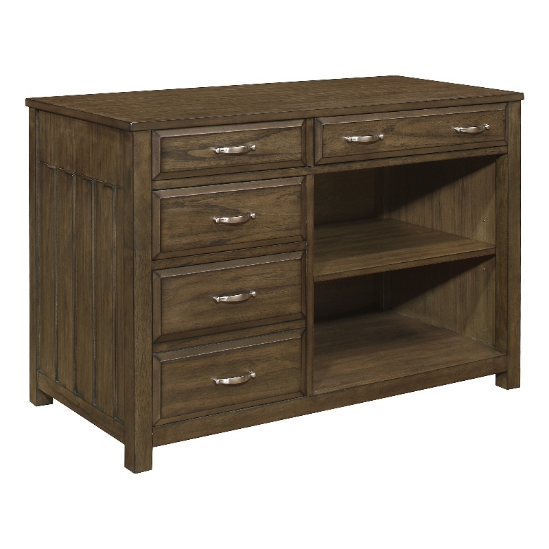 Belinda Credenza Desk with Shelves and Drawers- Classic Brown- 44 Inch