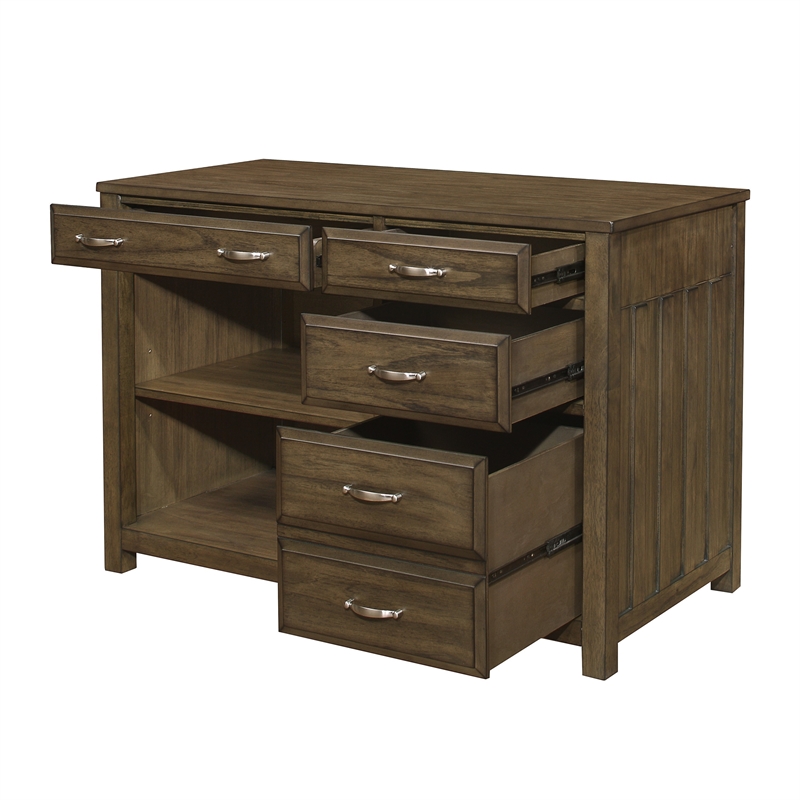 Belinda Credenza Desk with Shelves and Drawers- Classic Brown- 44 Inch