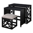 Syna 3 Piece Nesting Desk and Stool Set- Black Wood- Gray Polyester
