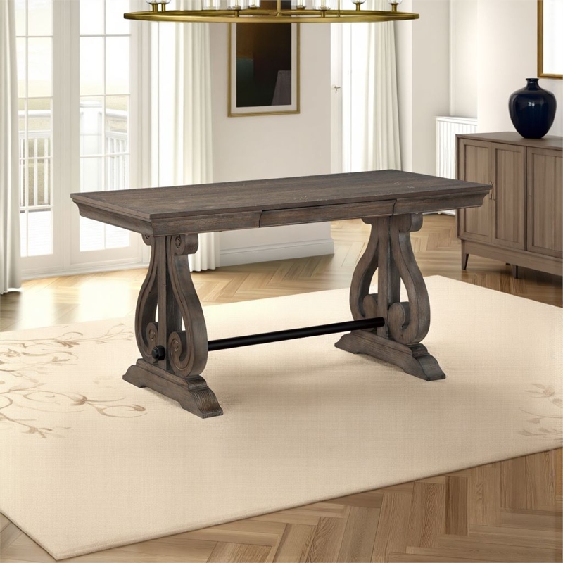 Luon Writing Desk- Traditional Classy Dark Oak Brown Veneer-  60 Inch
