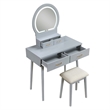 Anvy Vanity Desk Set with Mirror and Stool- 4 Drawers- Gray Wood