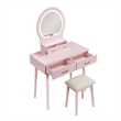 Anvy Vanity Desk Set with Mirror and Stool- 4 Drawers- Pink Wood