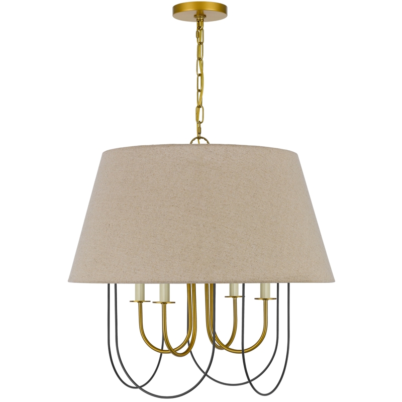 Pomy 24 Inch Chandelier-Hardback Burlap Shade-Gold Black Metal