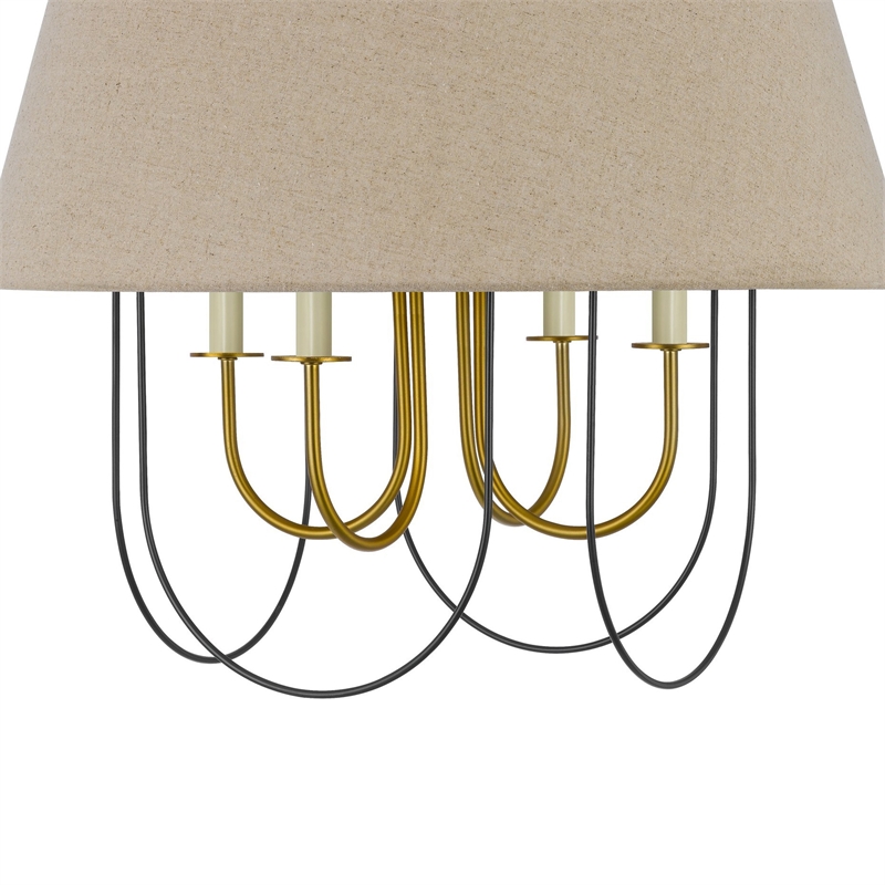Pomy 24 Inch Chandelier-Hardback Burlap Shade-Gold Black Metal