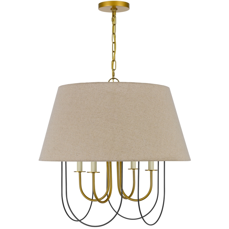 Pomy 24 Inch Chandelier-Hardback Burlap Shade-Gold Black Metal