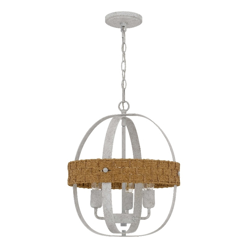 Baty Chandelier-3 Light Rustic Rattan-Round White Metal 18 Inch