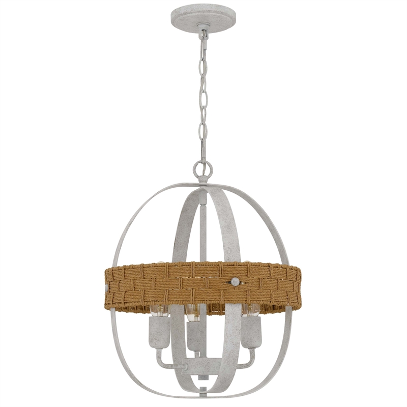 Baty Chandelier-3 Light Rustic Rattan-Round White Metal 18 Inch