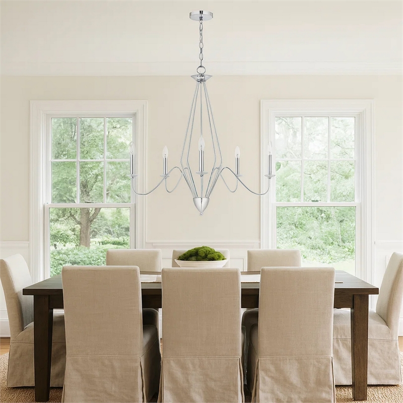 Wehy 30 Inch Chandelier w Canopy-Chrome Metal-Candelabra Design