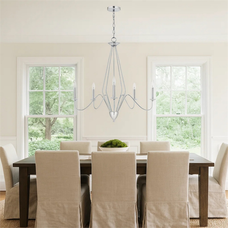 Wehy 30 Inch Chandelier w Canopy-Chrome Metal-Candelabra Design