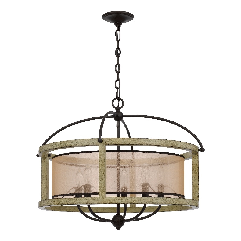 Acia 26 Inch Chandelier-Classic Round Organza Shade Wood-Metal