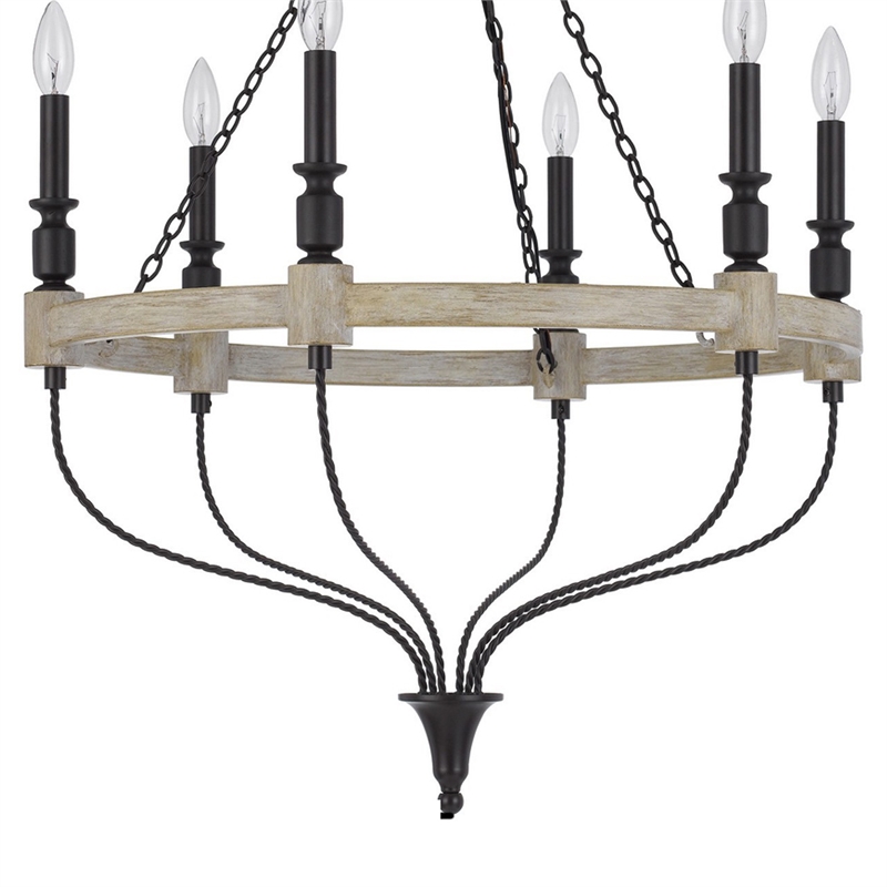Omy 26 Inch Chandelier-Distressed Wood Wheel Candelabra Design-Black