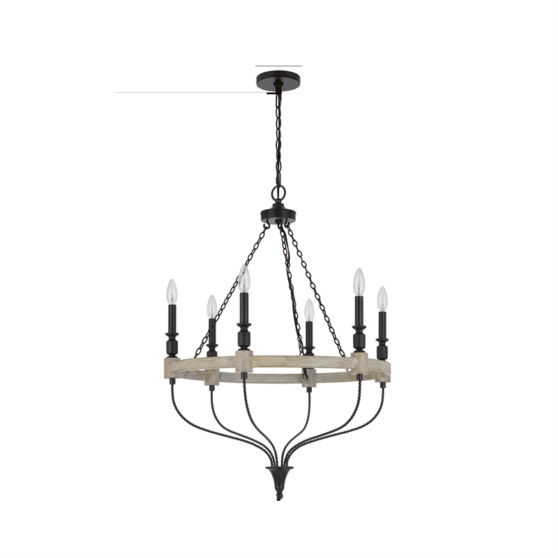 Omy 26 Inch Chandelier-Distressed Wood Wheel Candelabra Design-Black