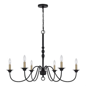 Rino 36 Inch Chandelier-Brass Candelabra Sleeve Accents-Black Metal