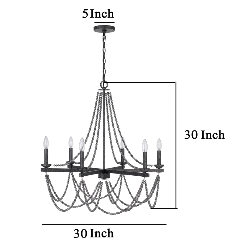 Tura 30 Inch Chandelier-Classic Chrome Beaded Candelabra Design