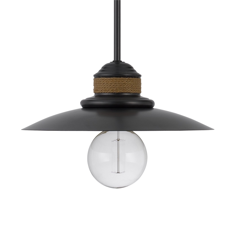 Oly 16 Inch Pendant Light w Burlap Rope Design-Dark Gray