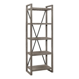 Rie 77 Inch Bookshelf- 4 Tiers - Metal X Shaped Support- Rustic Gray Wood