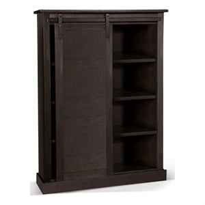 Cyna Bookcase- Sliding Barn Door with 3 Shelves- Dark Brown 66 Inch
