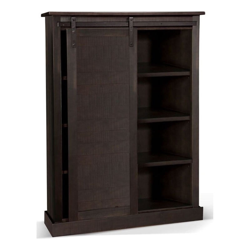 Cyna Bookcase- Sliding Barn Door with 3 Shelves- Dark Brown 66 Inch