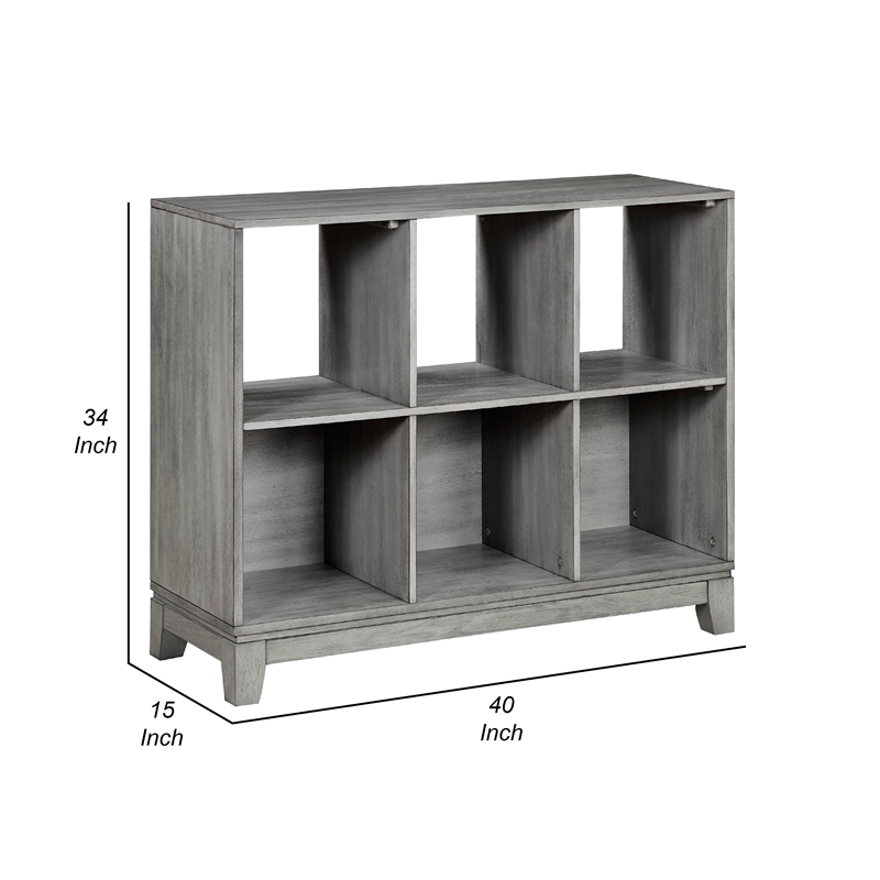 Thiem Cubby Bookcase- 6 Cube Style Shelves- Rustic Gray Veneer 40 Inch